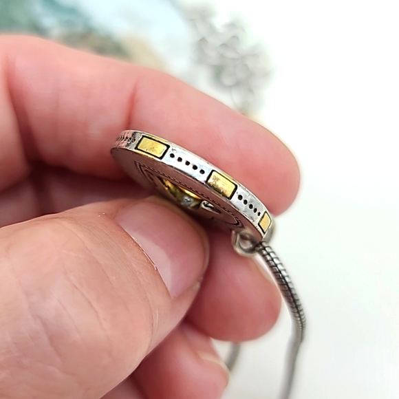 Brighton "DEJA VU" Heart Two-Tone Reversible Pendant w Cut-Out & Dots 💛 - Picture 10 of 11